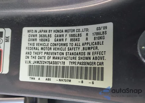 2010 Honda Insight Ex from USA, damaged, VIN JHMZE2H75AS007178